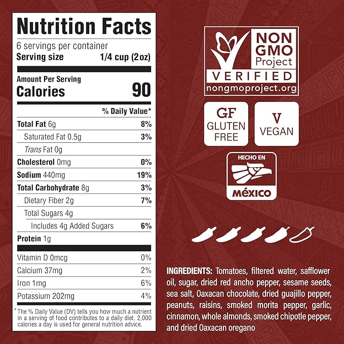 Ya Oaxaca - Mole Sauce - Rojo - Bold Spice - Blend of Smoked & Dried Chiles, Spices, House Made Chocolate - Vegan, Non-GMO, Gluten Free - Great on Enchiladas, Tacos, Nachos, Tortillas - 12oz
