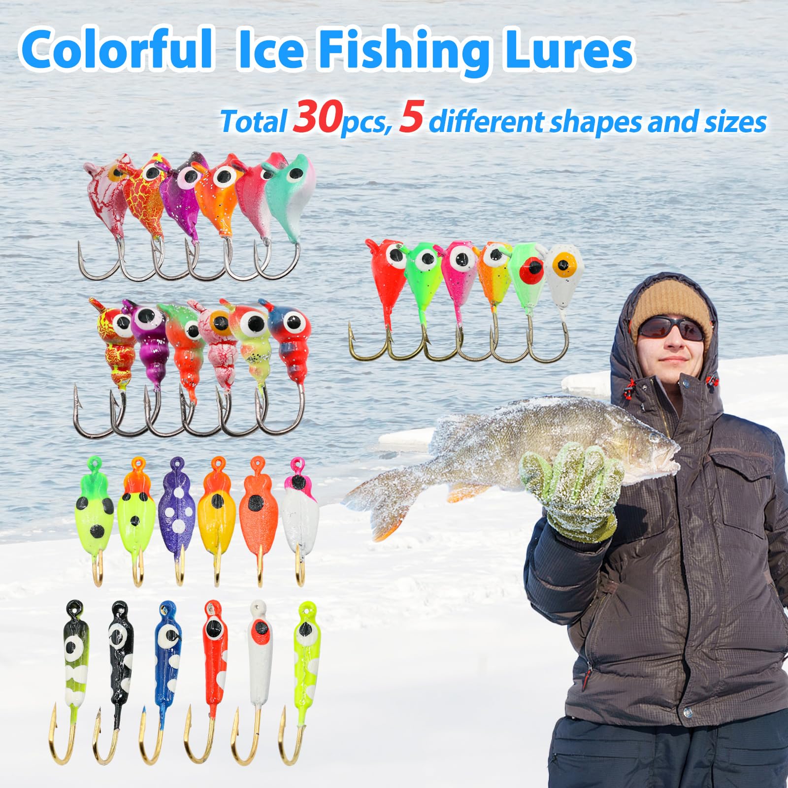 FishTrip Ice Fishing Jigs Kit, Glow Jig Lure Set for Winter Ice Fishing