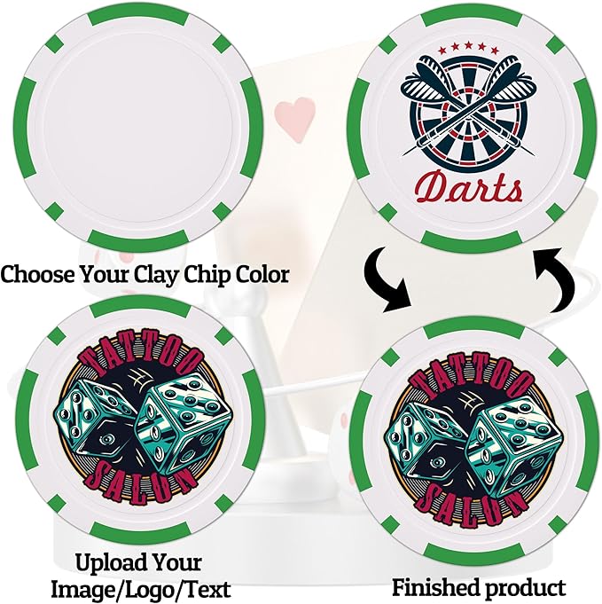 Custom Clay Poker Chips, 11.5Gram Personalized Poker Chips with Full Color Logo,Casino-Grade Monte Carlo Style Chips, Event Tokens for Texas Hold’em, Blackjack, Card Nights, Pack of 50