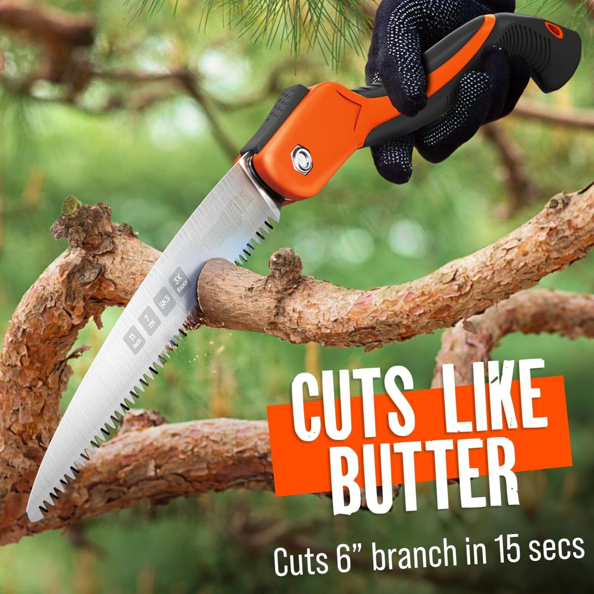 Folding Camping saw 11 Inch - Heavy Duty Pruning Saw with Triple-Cut SK5 Blade, 7 TPI Razor Teeth