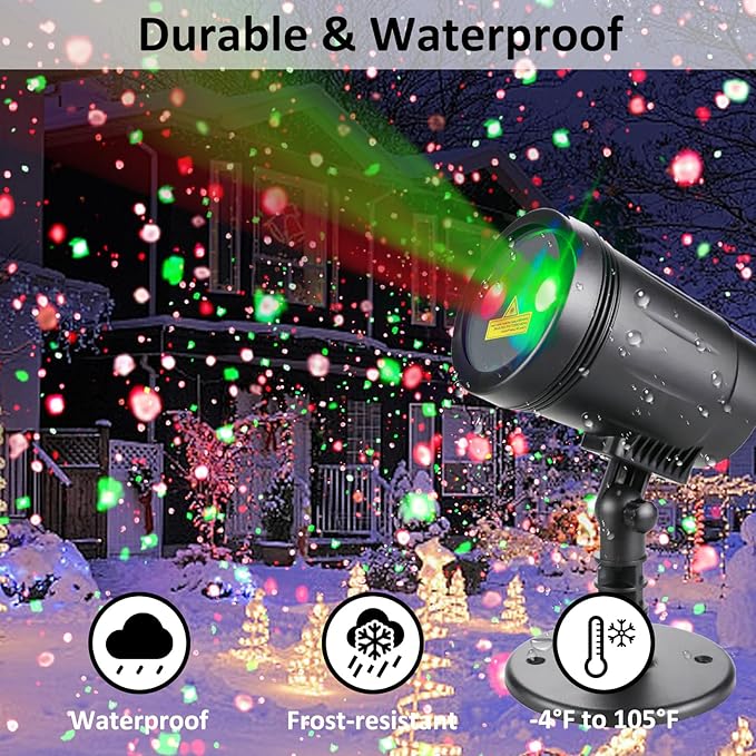 Christmas Laser Projector Lights Outdoor Indoor, 2 Colors with Red and Green Star Show, Christmas Laser Projector Lights Waterproof with Remote Decor for Christmas Holiday Party Garden Patio