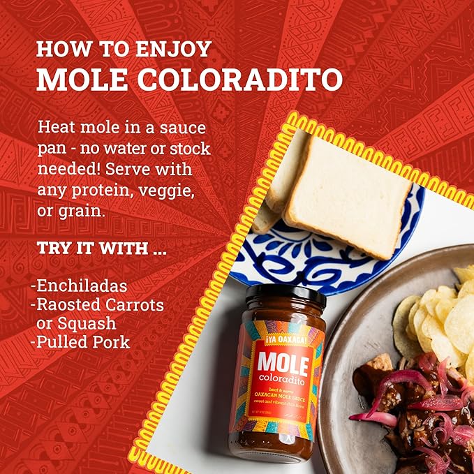 Ya Oaxaca - Mole Sauce - Coloradito - Mild Spice - Blend of Smoked & Dried Chiles, Spices, & House Made Chocolate - Vegan, Non-GMO, Gluten Free - Great on Enchiladas, Tacos, Tortillas - 12oz (3pk)