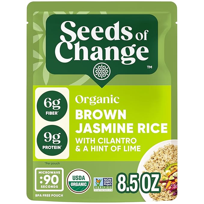 SEEDS OF CHANGE Organic Brown Jasmine Rice with Cilantro Lime, Organic Food, 8.5 oz Pouch (Pack of 12)
