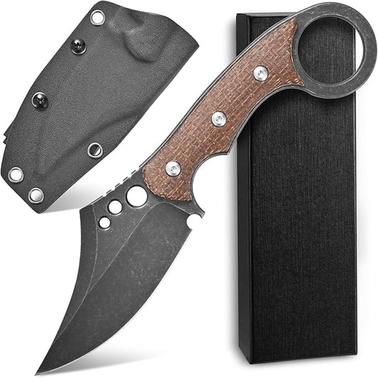 C1116 Fixed Blade Knife,D2 Steel Blade +Micarta Handle Outdoor Survival Camping Claw Knife with Kydex Sheaths(Brown) …