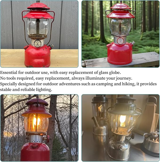 Lantern Glass Globe Replacement, Compatible with Coleman 200A/B &R690B051,Fits Kamplite, JC Higgins, Optimus, Ashflash Vintage Lanterns,Heat-Resistant Clear Bulged Glass for Camping & Emergency Lights