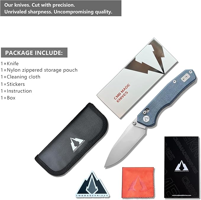 CMB Explorer Micarta Handle 14C28N Steel Blade Crossbar Lock Knife Pocket Folding Tactical Survival Camping Hiking Outdoors EDC Knife with Pocket Clip for Men Women CMB-18 (CMB-18D)