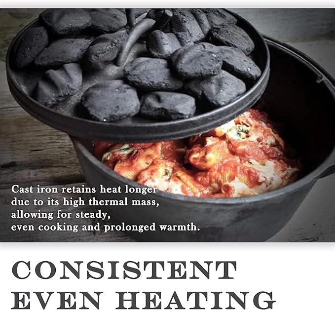 Cuisiland 4.5QT Cast Iron Dutch Oven with Lip Lid & Bail Handle – Pre-Seasoned Camping Pot for Outdoor Cooking, Roasting, and Baking – Heavy-Duty Campfire Cookware with Even Heat Distribution