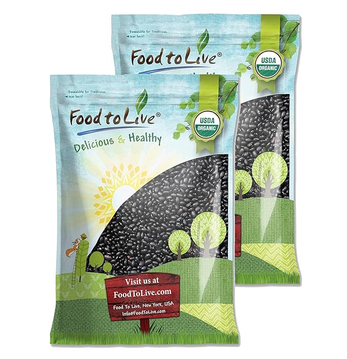 Food to Live - Organic Black Beans, 25 Pounds Non-GMO, Whole Dried Beans, Sproutable, Vegan, Kosher, Bulk. Great Source of Plant Based Protein, Fiber. Great for Bean Soup, Salads, Chili.