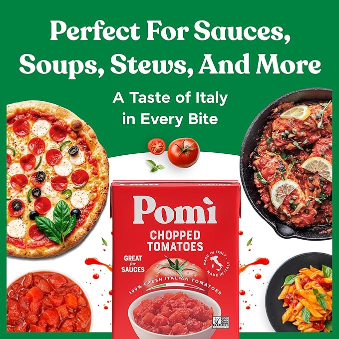 Pomì Chopped Tomatoes 26.46oz (Pack of 12) - Non-GMO, Gluten-Free, BPA-Free - 100% Fresh Italian Tomatoes for Sauces, Pasta & Pizza, Canned Tomatoes Alternative
