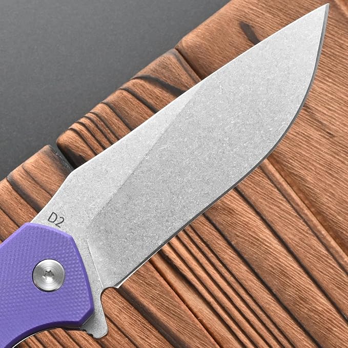 FF17 Folding Pocket Knife,D2 Steel Blade G10 Handle EDC Tool Knife for Outdoor Camping,Hiking,Hunting Fishing (Purple)