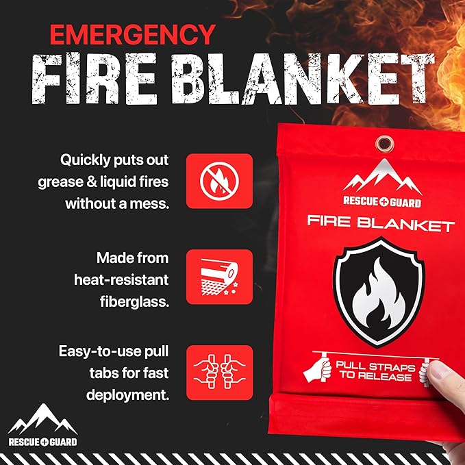 Emergency Fire Blanket - 1-Pack 40?�x40??Stay Prepared With Our Fireproof Blanket Extinguish Flames for Your Home Kitchen - Be a hero with first house must haves along with Extinguisher - Home Safety