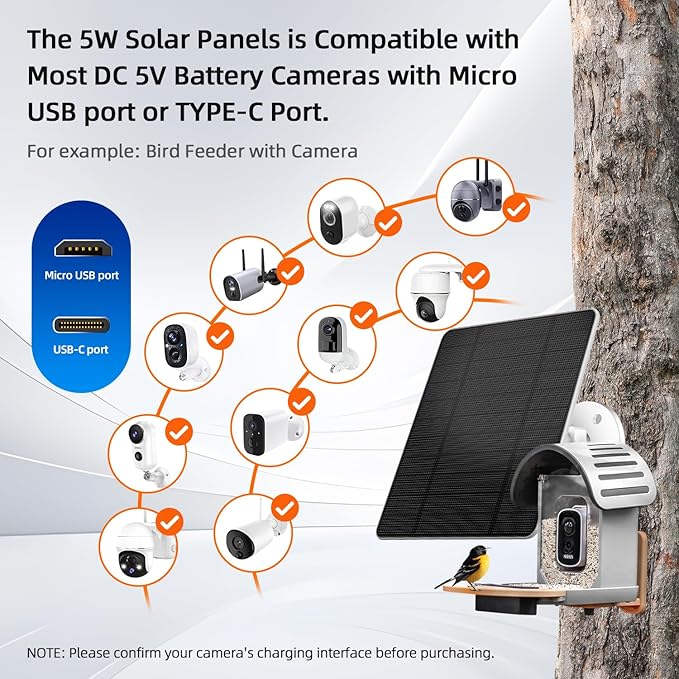 3PC Solar Panel for Security Camera Outdoor, 5W Solar Panel Charger Compatible with Rechargeable Battery Powered Camera, with 9.8ft Cable, Adjustable Wall Mount, IP65 Waterproof (White)