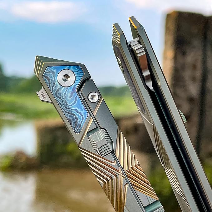 folding knife belt clip, M390 steel blade, outdoor camping knife, portable pocket knife titanium handle lightweight EDC men's pocket knife belt sheath