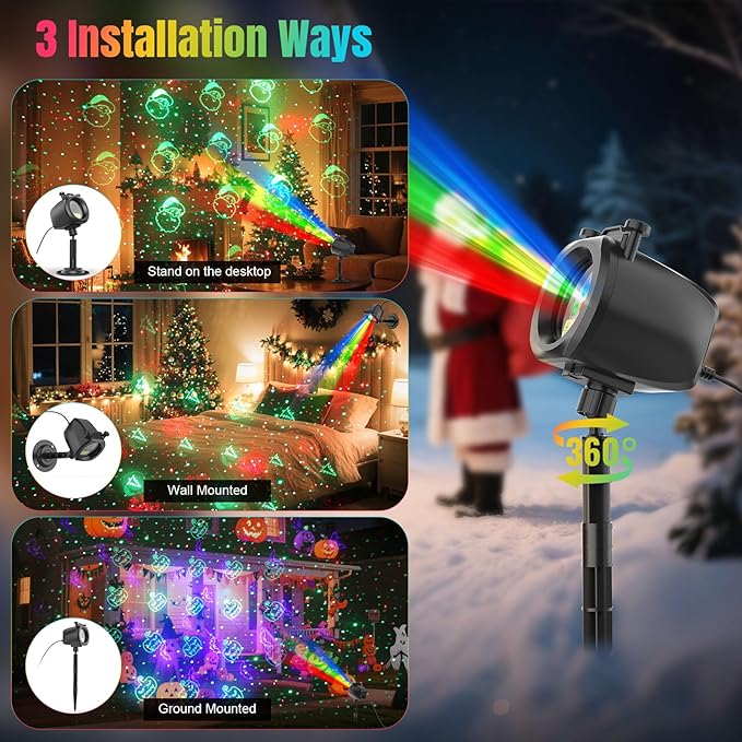 Halloween Christmas Laser Lights Projector Outdoor with 4 Dynamic Slides, 2-in-1 Moving RGB Firefly Laser Lights with Remote,Timer, Landscape Holiday Porjector for Window Wall Xmas Decor