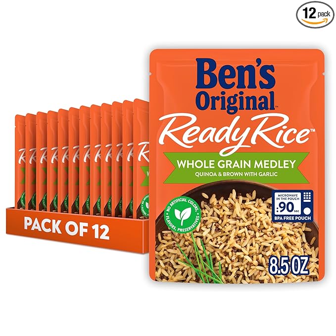 BEN'S ORIGINAL Ready Rice Whole Grain Medley Quinoa and Brown Flavored Rice, Easy Dinner Side, 8.5 oz Pouch (Pack of 12)