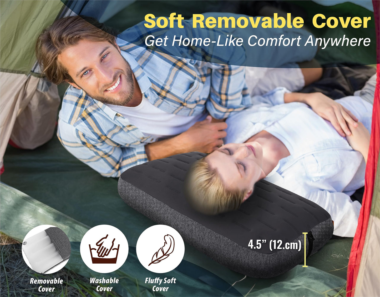 TREKOLOGY Camping Pillow - Large Inflatable (24"x15") for Home-Like Comfort, Portable & Ergonomic