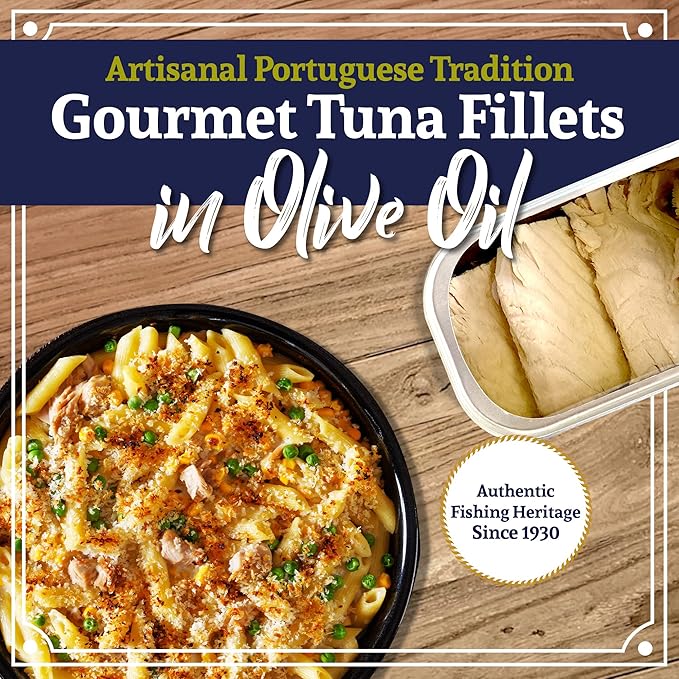 Santo Amaro - Artisanal Wild Tuna Fillets in Virgin Olive Oil, Hand-Packed Canned Tuna from Portugal, Atlantic Natural Tuna, Pole & Line Skipjack Tuna Canned, Low Mercury, 22g Protein Keto, Pack of 6