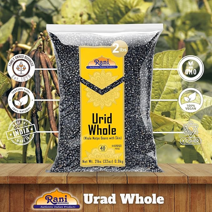 Rani Urid/Urad Whole Black (Matpe Beans with Skin) Indian Lentils 32oz (2lbs) 908g ~ All Natural | Gluten Friendly | Non-GMO | Kosher | Vegan | Indian Origin
