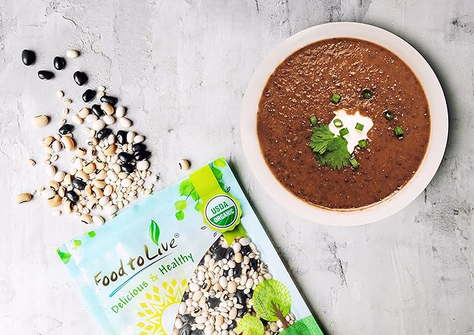 Food to Live Organic Black Bean Soup Mix, 2 Pounds - Contains Non-GMO Black Beans, Black-eyed Peas, Pearled Barley, and Navy Beans, Vegan, Bulk, Good Source of Dietary Fiber, Protein, Copper