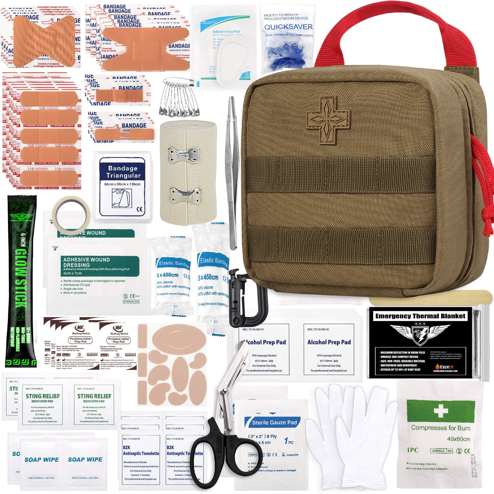 Everlit 180 Pieces Tactical First Aid Kit IFAK Molle EMT Pouch Outdoor Camping Emergency Kits for