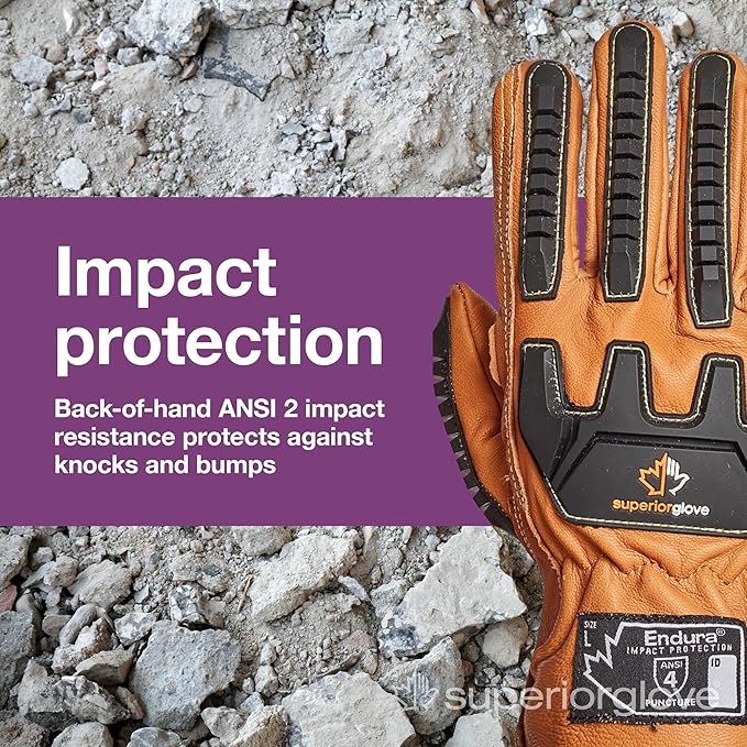 Superior Glove Endura Impact and Water Resistant Leather Work Gloves for Hand Safety Protection - 378GKVSB X-Large (Pack of 1 Pair)