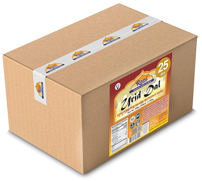 Rani Urid/Urad Dal (Split Matpe Beans Skinless) Indian Lentils 400oz (25lbs) 11.36kg Bulk Box ~ All Natural | Gluten Friendly | Non-GMO | Kosher | Vegan | Indian Origin