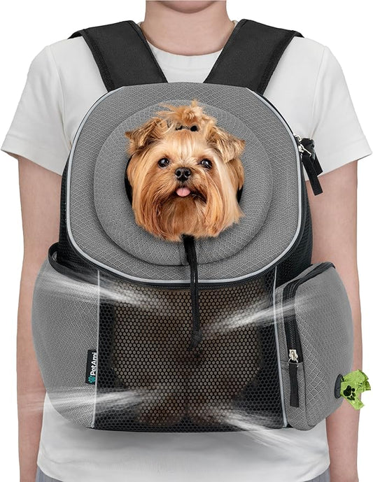 PetAmi Dog Front Carrier Backpack, Ventilated Adjustable Dog Pet Cat Chest Carrier Backpack, Dog Carrier for Hiking Camping Travel, Small Dog Puppy Medium Cat Carrying Bag, Max 14 lbs, Grey