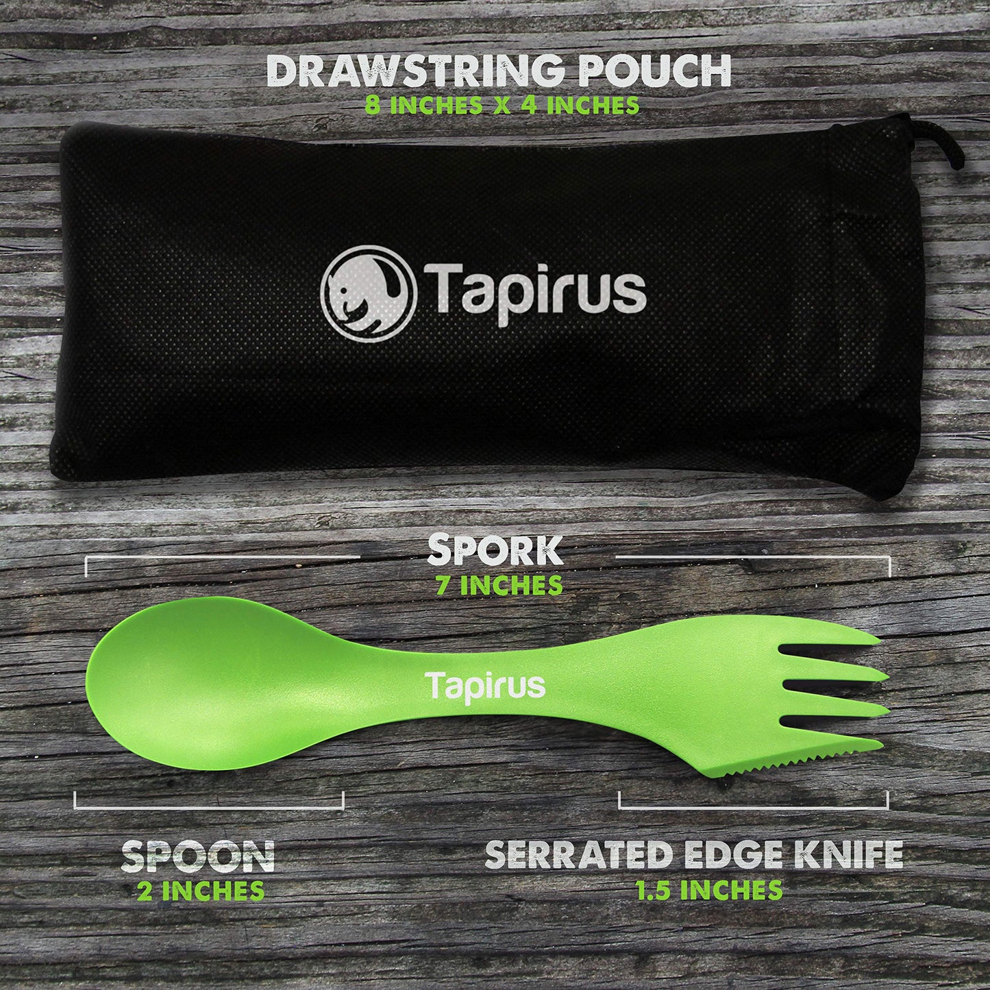 Tapirus - Camping Sporks to Go V8 Set - 7" BPA Free Plastic Sporks Reusable - Camping Spoon Fork