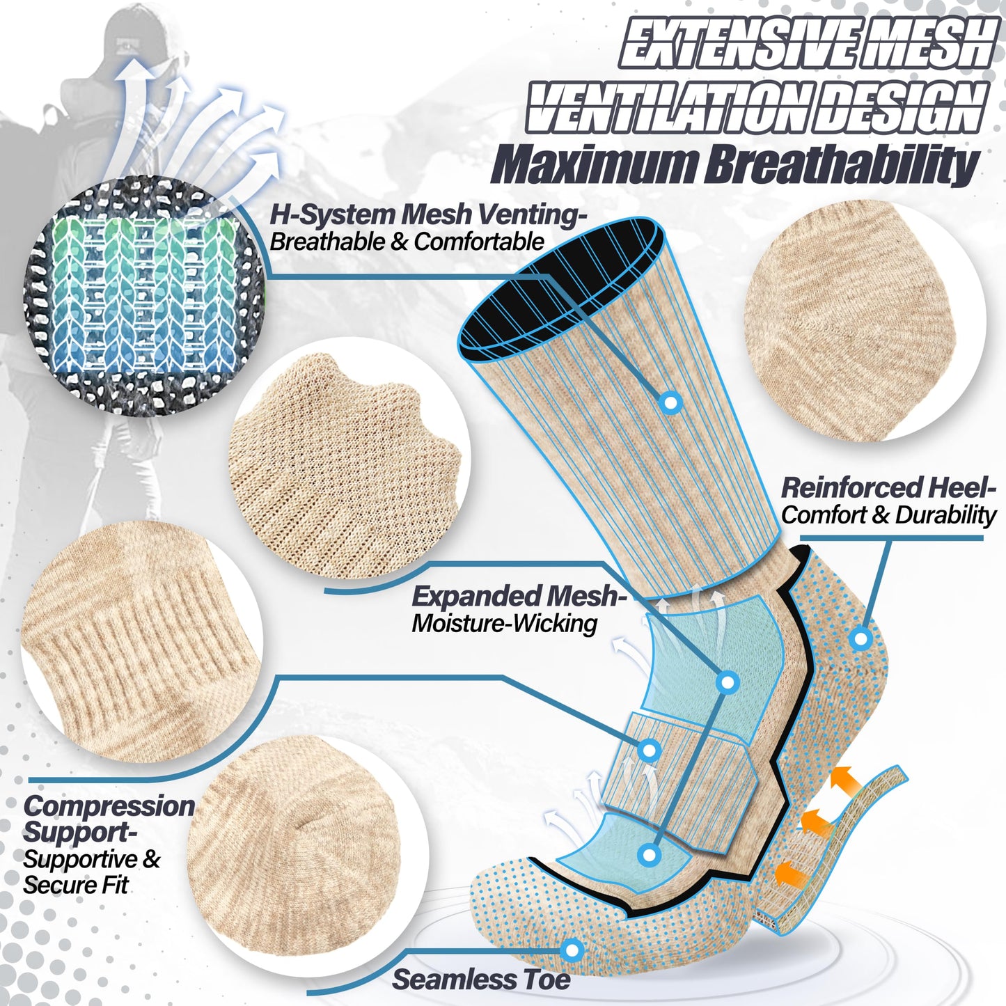 ANTSANG Merino Wool Hiking Socks, Maximum Breathability, for Men and Women