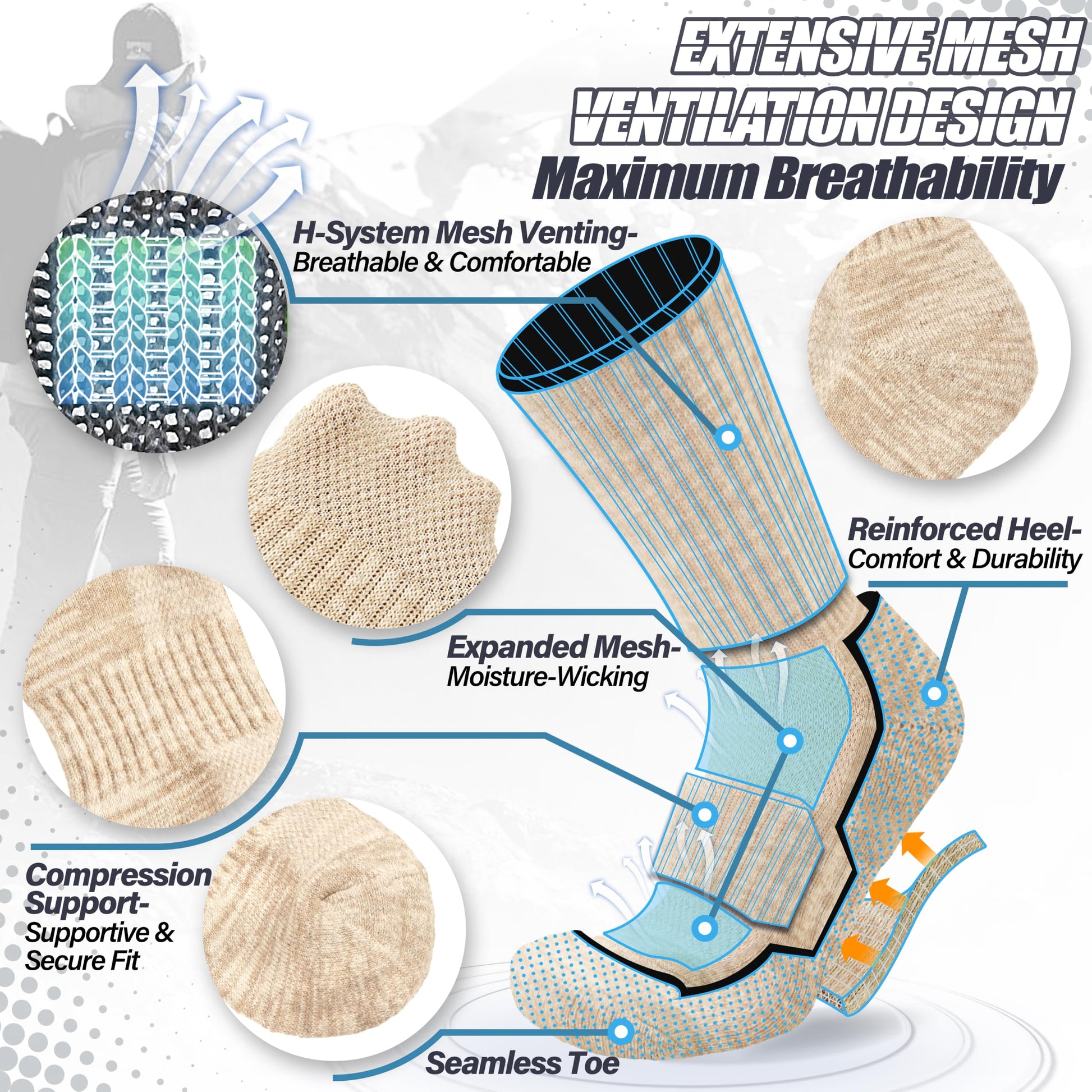 ANTSANG Merino Wool Hiking Socks, Maximum Breathability, for Men and Women