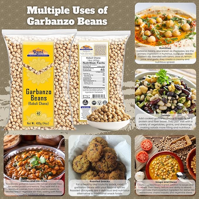 Rani Garbanzo Beans (Kabuli Chana) 14oz (400g) ~ All Natural | Vegan | Gluten Friendly | NON-GMO | Kosher | Indian Origin