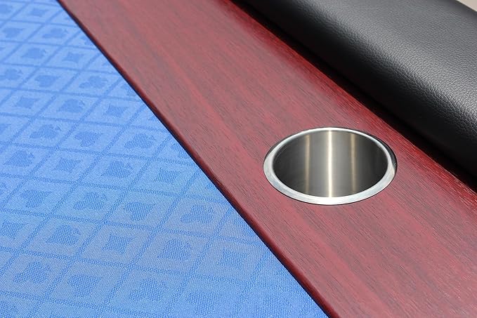 Poker Table 96 inches for 10 Players Casino Game with Wooden Texture Racetrack Luna Legs Cup Holders Blue Speed Cloth