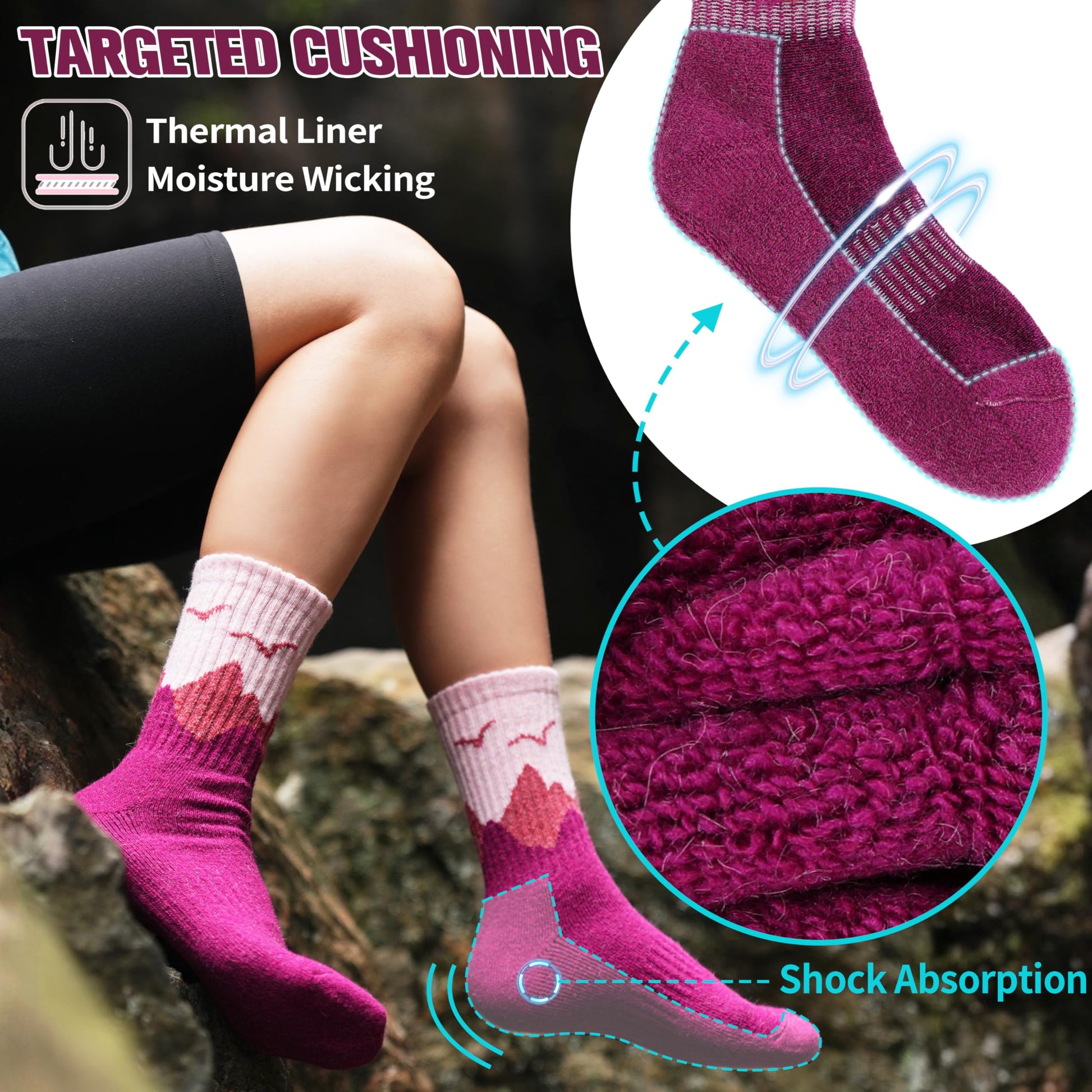 EBMORE Womens Merino Wool Hiking Socks Thermal Warm Winter Boot Crew Cushion Work Gift Socks 5