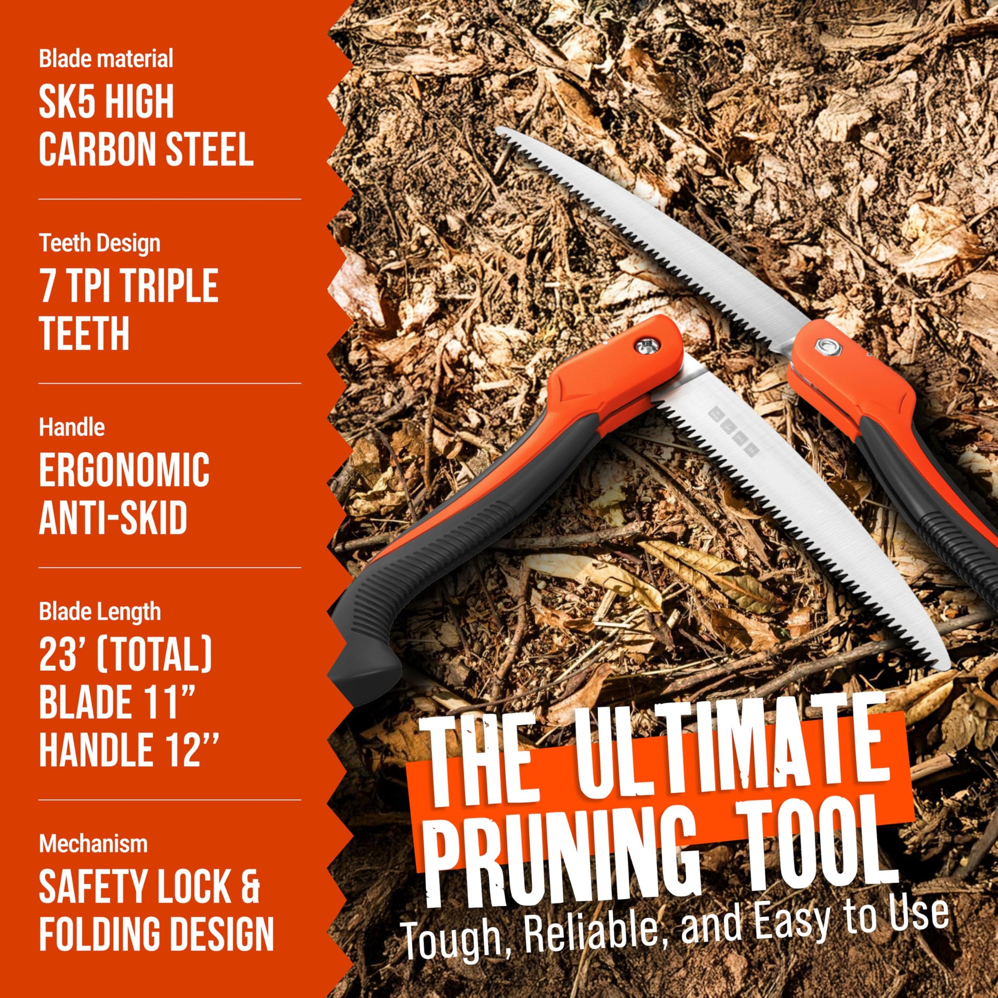Folding Camping saw 14 Inch - Heavy Duty Pruning Saw with Triple-Cut SK5 Blade, 7 TPI Razor Teeth