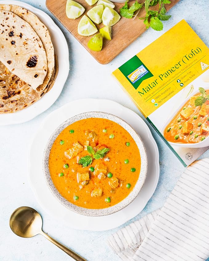 Ashoka Heat & Eat Meals 1932, Plant-Based Tofu & Green Peas Curry, Gluten-Free On the Go Meals, Kosher Certified, All-Natural Matar Paneer, Microwave Friendly with No Preservatives, Pack of 5
