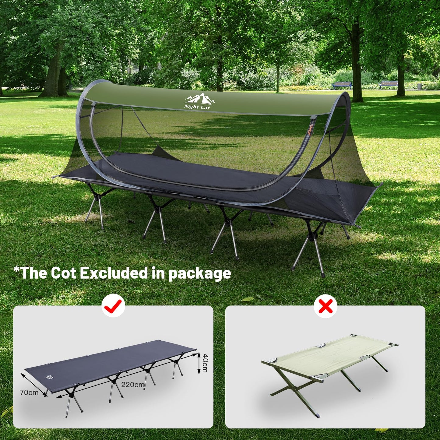 Night Cat Pop-up Mosquito Tent: 1 Person Camping Tent with Bug Screen Net Easy Set-up Tent Fits for