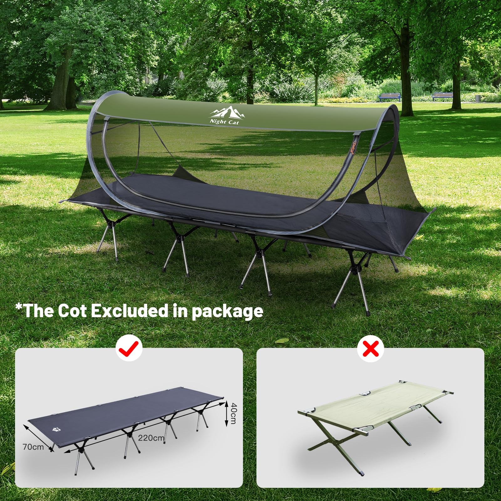 Night Cat Pop-up Mosquito Tent: 1 Person Camping Tent with Bug Screen Net Easy Set-up Tent Fits for