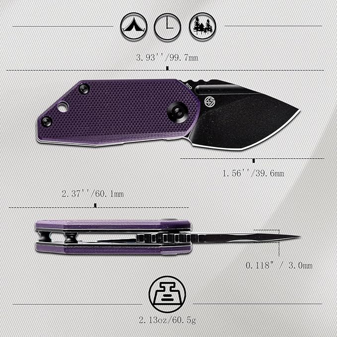 KANSEPT RIO Mini Pocket Folding Knives EDC Camping Folding Knife 1.56'' Black Stonewashed M390 Blade Pocket EDC Knife with Purple G10 Handle Everyday Carry K3044A5