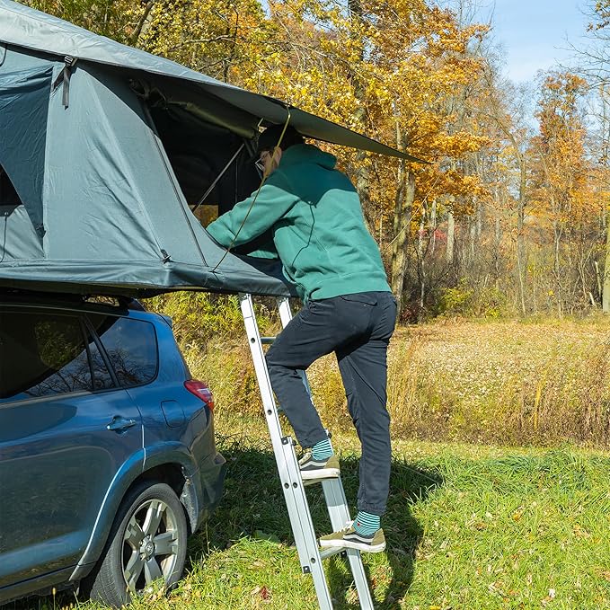 RecPro Soft Rooftop Tent with Mattress Pad | Extendable Ladder | Ventilation & Airflow | Weather Protection | Fits Up to 3 People