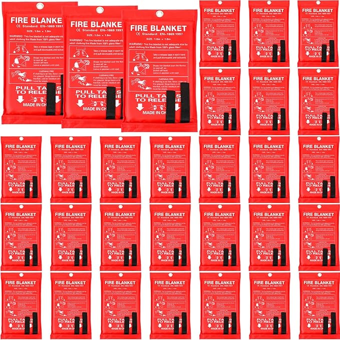 Macarrie 30 Pack 39??x 39??Fire Blanket Emergency for Home and Kitchen Safety Suppression Blanket Fiberglass Fireproof Survival for Fireplace Car Office Camping (Red)