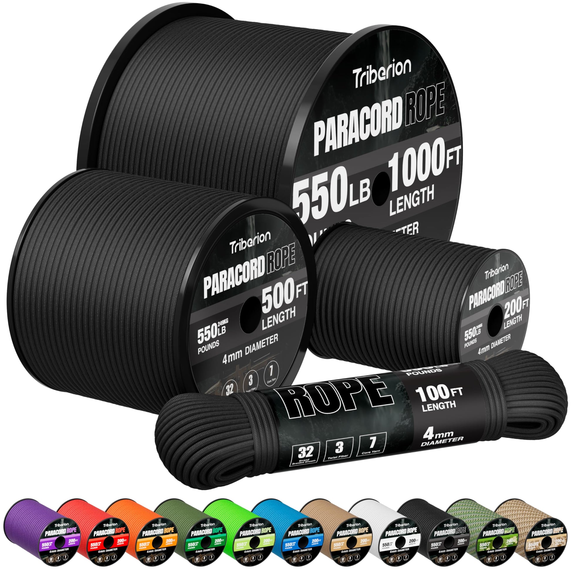 Paracord Rope 550 lb - 100ft 5/32" Parachute Cord 4MM 7-Strand para Cord - Heavy Duty Spool String