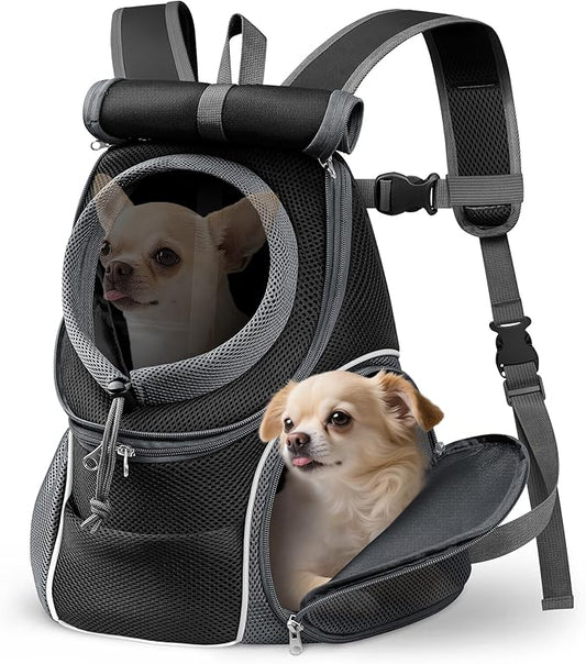 YUDODO Dog Front Carrier Backpack with Sunshade Hood, 2 Head-Out (Front & Side) Breathable Pet Carrier for Small Dogs, Ventilated Lightweight Doggy Backpack for Hiking Outdoor (Upgraded – Black, M)