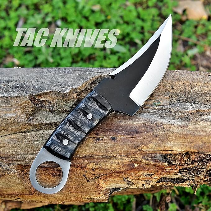 Bushcraft Survival Knife 1095 Steel Fixed Blade outdoor - Pakka Wood Handle - Pancake Leather Sheath - Traditional Field for Camping Fishing, Hunting Men & Wome EDC Knife to Carry on Belt (BLACK)