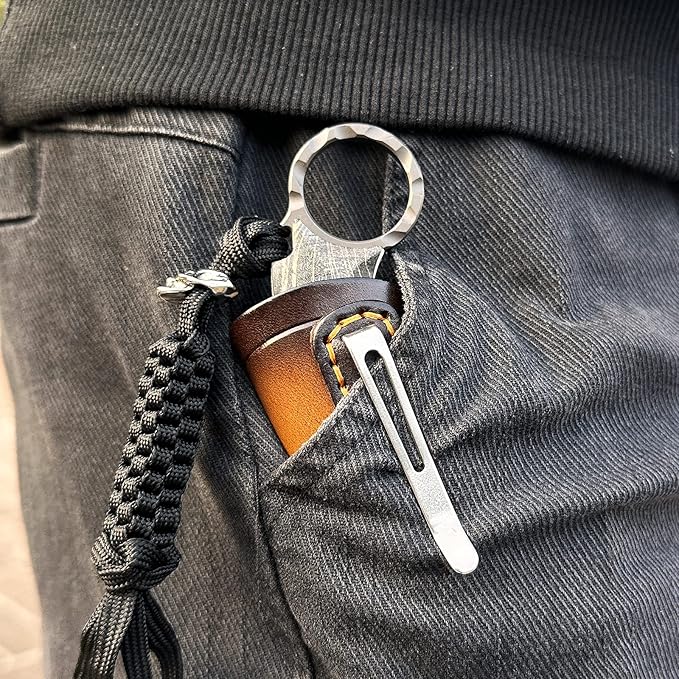 Handmade Damascus steel Folding Pocket EDCKnife，with cowhide sheath And pocket clipï¼?.8in blade Claw Hawkbill Folding Knife，Lining lock, wooden handle，Outdoor survival first-aid camping knife