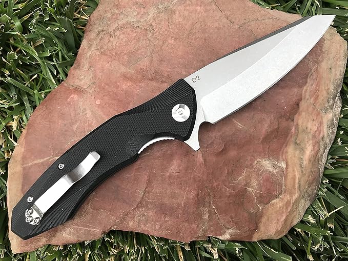 TACTICAL GEARZ Pocket Knife for EDC, G10 Handle, D2 Steel Stonewashed Blade, Includes Sheath (Zeta)