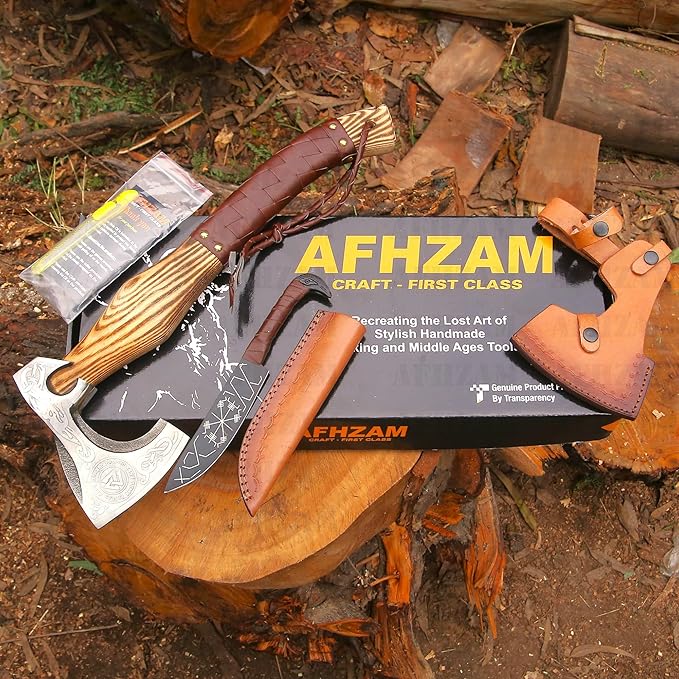 Viking Axe Gift Vikings Knife with Sheath | Hand Forged Real Handmade Outdoor Hunting Camping Axes and Hatchets | Viking Gifts for Men (Ax-05)