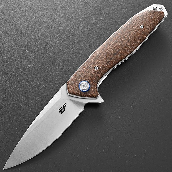 Eafengrow EF972 Folding Knife, D2 Steel Blade Micarta Handle Pocket Knife Folder for Outdoor Camping Hiking Working EDC Tool Knife(Brown)