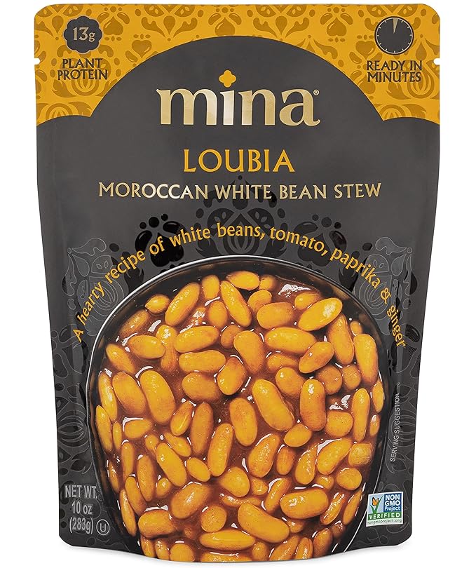 Mina Moroccan White Beans, Cannellini Beans, 10 oz (Pack of 6) Ready to Eat, Plant Protein, Vegan, Non-GMO, Gluten Free Healthy Food, Microwave Meals Ready to Eat, Packaged Meals & Side Dishes, Kosher