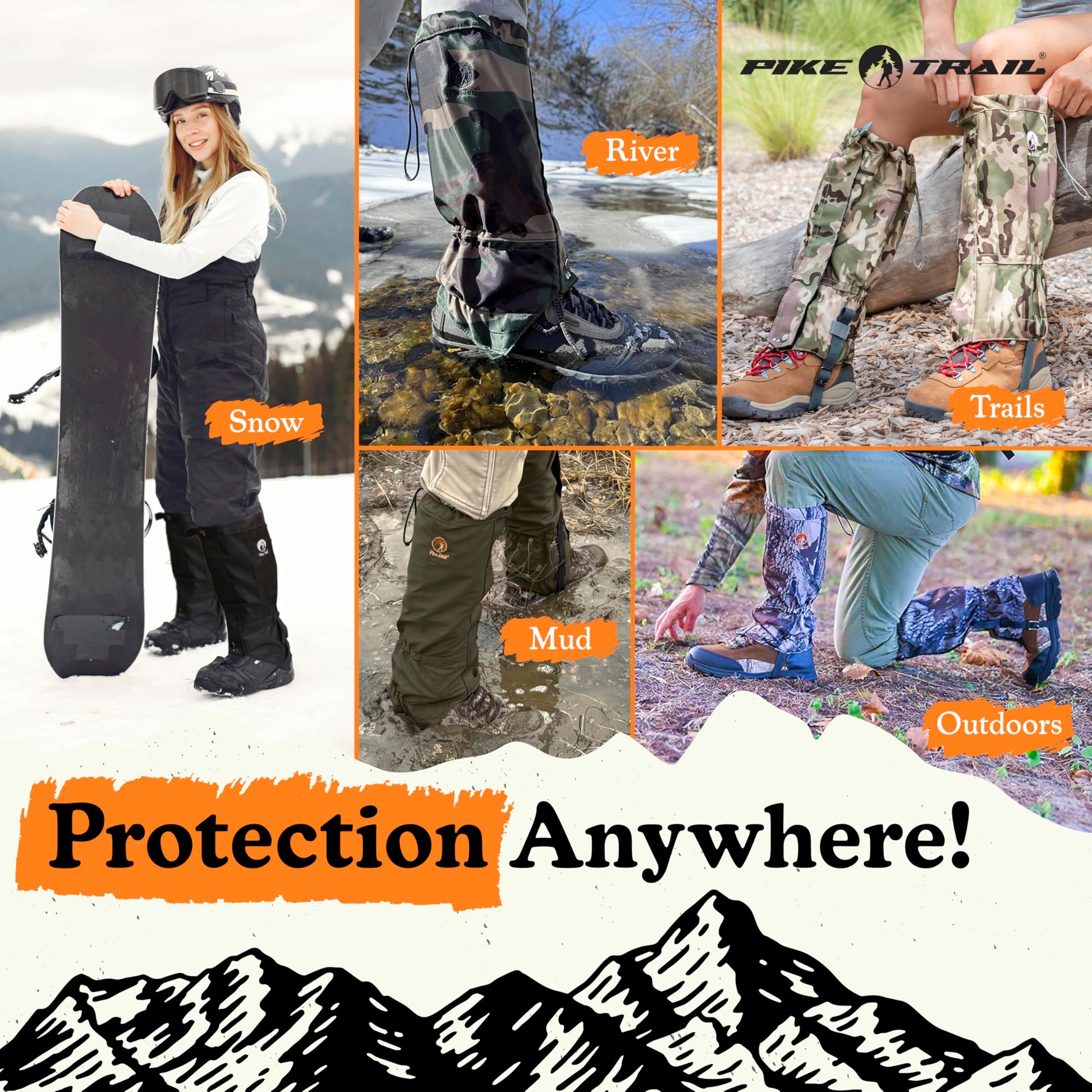 Pike Trail Adjustable Leg Gaiters - Lightweight, Waterproof - Leg Guards for Men & Women - Hiking