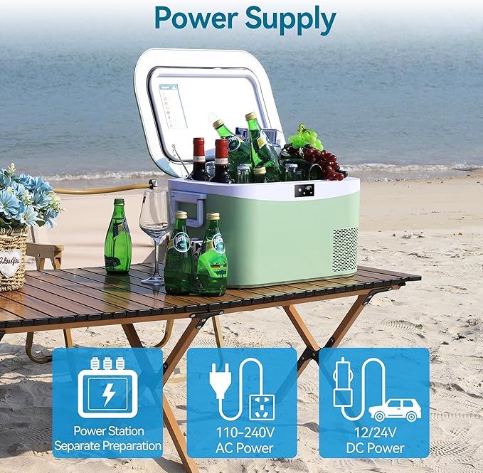 12 Volt Refrigerator Portable Car Freezer 13.5 Quart (12.8 Liter) Compressor Cooler 12V/24V DC 110～240 Volt AC for Truck Van RV Camper SUV Boat Travel Camping Road Trips Tailgating -18℃~+15℃